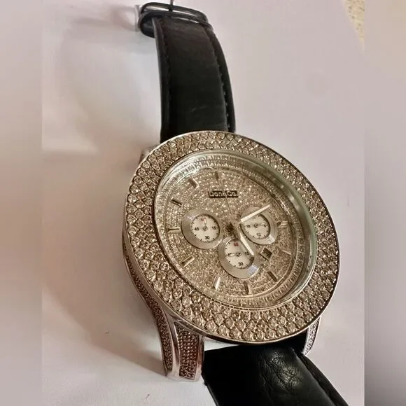Don&Co Bold & Brilliant - Men’s Oversized Diamond Watch with Leather Strap